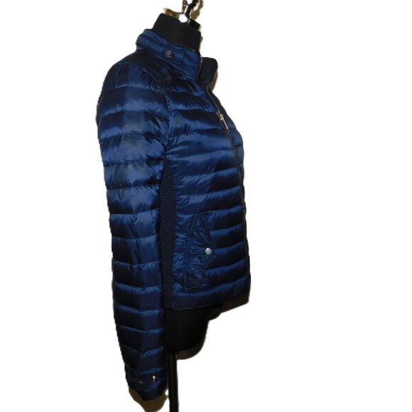 Zara Woman Down Puffer Jacket Navy Blue With Gold Tone Hardware Size Small - Picture 9 of 9